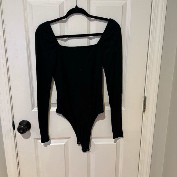 Black Square Neck Long Sleeve Ribbed Bodysuit - Size‎ Medium - Picture 5 of 6